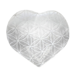 Selenite Heart , Flower of Life Sacred Geometry 3"