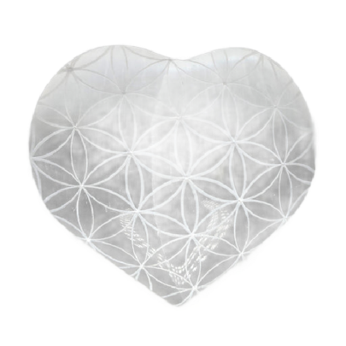 Selenite Heart , Flower of Life Sacred Geometry 3"