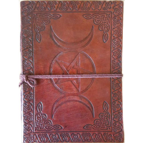 Triple Moon Pentagram Leather Blank Book w/cord 5" x 7"
