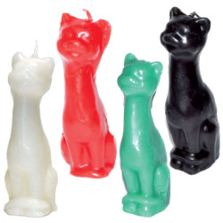 Cat Figure Candle 5 1/2" in Black, Green, Red, White