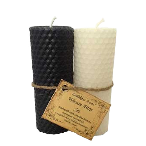 Lailokens Awen Wiccan Altar Set Black & White 4 1/4" Beeswax Candles