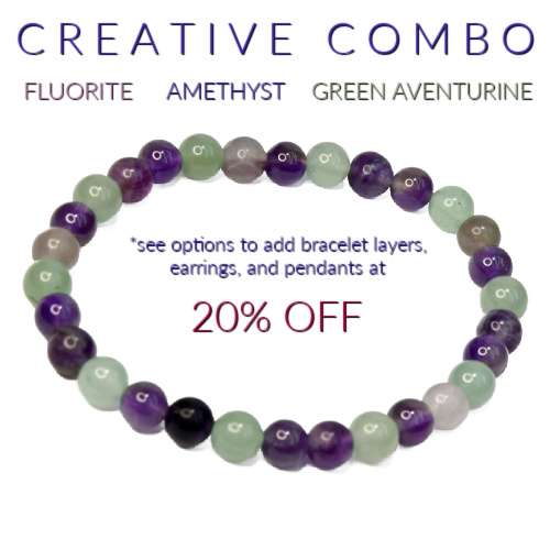 Fluorite, Amethyst, Green Aventurine 6mm Bracelet for Creativity