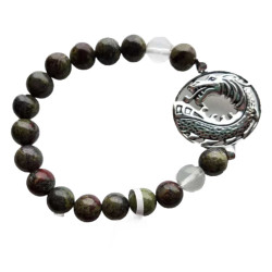 Dragon Bloodstone 8mm Bracelet, Dragon Charm