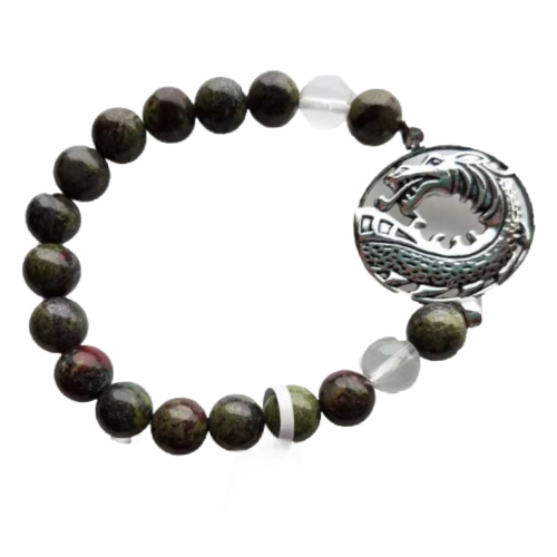 Dragon Bloodstone 8mm Bracelet, Dragon Charm