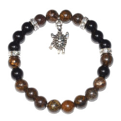 Bronzite & Rainbow Obsidian 8mm Bracelet, Turtle Charm