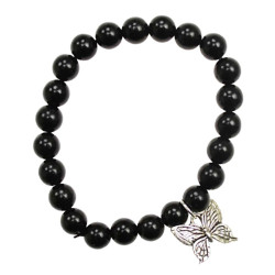 Black Obsidian 6mm Hope Bracelet, Butterfly Charm