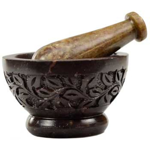 Flower Carved Mortar & Pestle Set